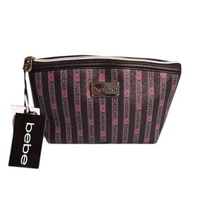 Bebe Heart Logo Stripe Travel Cosmetic Bag with Toiletry Bottles
